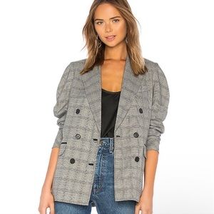 Joie size 6 Tomika double breasted plaid blazer jacket gray bla…
